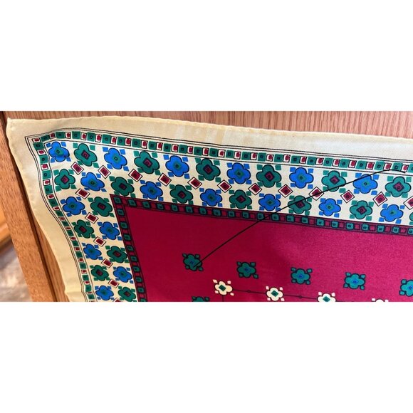 Vtg 1970’s ECHO Scarf Chinon Azlon Silk Scarf Maroon Blues Yellow Floral Japan - Picture 4 of 10